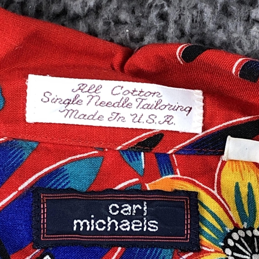 Vintage Carl Michaels Shirt Mens XL Red Parrot Hawaiian Short Sleeve Made‎ USA - Picture 5 of 9